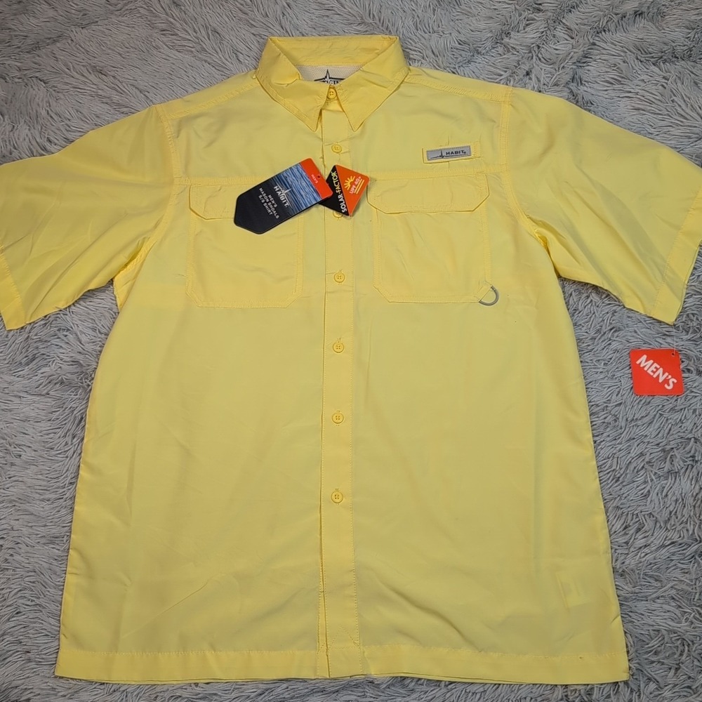 Habit Shirt‎ Mens M Yellow Fishing Button Up Vented Gorpcore UPF 40 Outdoors
